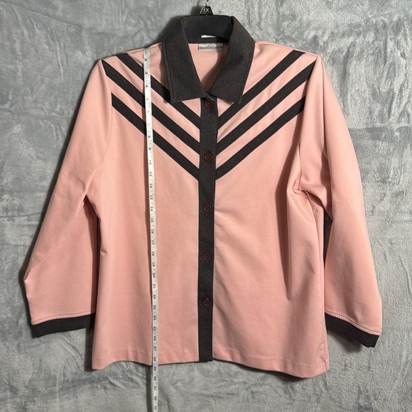 Draper’s &Damon’s Pink and Black Button-Up Shirt  shoulder pads women’s large - Picture 7 of 16
